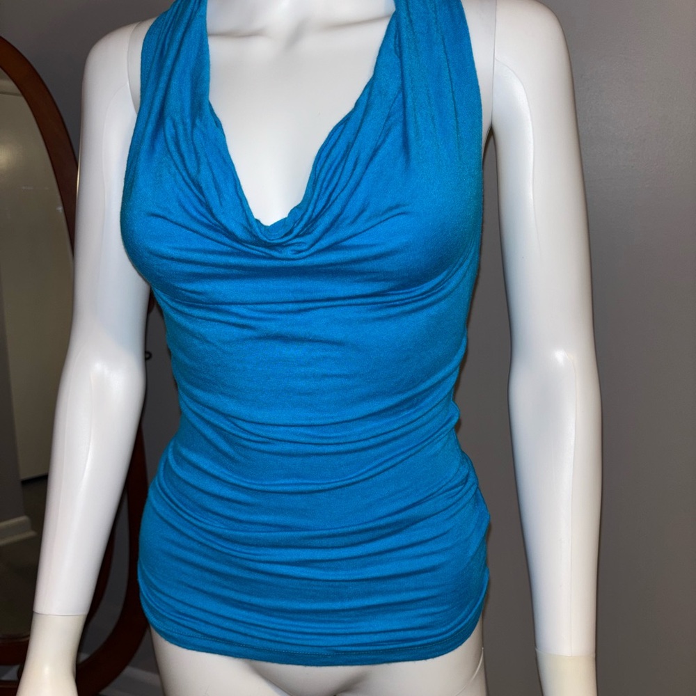 Lipstick Boutique Blue Ruched Tank Top with Draped Neckline